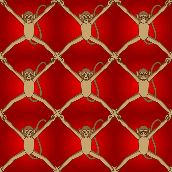 Maymunla kusursuz desen. Çin Maymun Yılı. Vektör İllüstratörü.