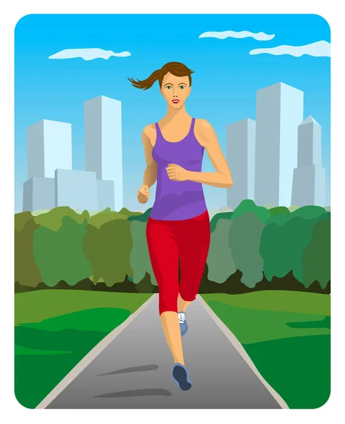 Jolie Fille Faisant Jogging Dans Parc Illustration Vectorielle — Image vectorielle