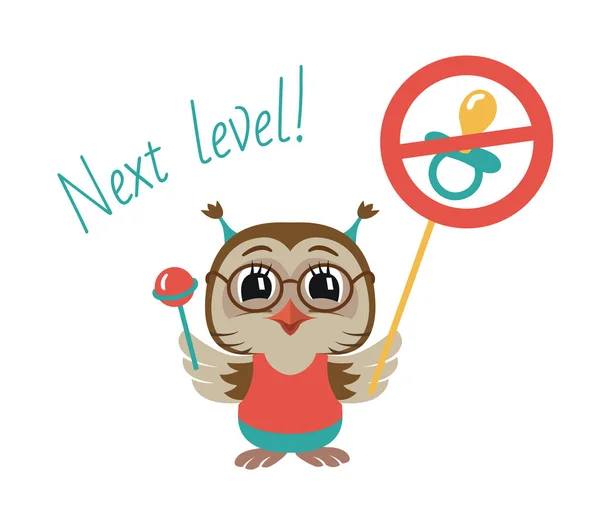 Küçük Baykuş yorganı reddetti ve şekeri seçti. Vektör İllüstrasyonu. Beyazda izole edilmiş.