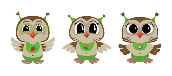 Tiga Bayi Burung Hantu Vektor Ilustrasi Dari Burung Hantu Kartun - Stok Vektor