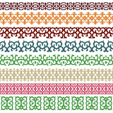 Kafkas Motifleriyle Kusursuz Yatay Vektör Kenarlıkları