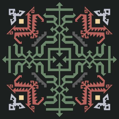 Koyu Arkaplanda Kafkas Motifleriyle Vektör Süslemesi