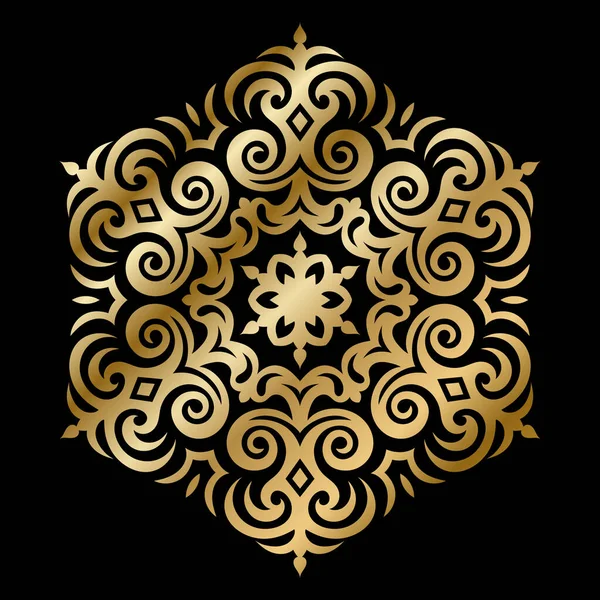 Siyah Arkaplanda Kafkas Motifleriyle Altın Vektör Süslemesi