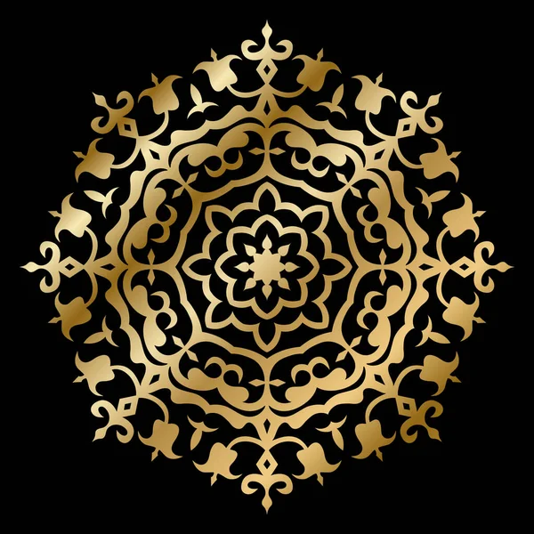 Goldener Vektor Ornament Mit Kaukasischen Motiven Auf Schwarzem Hintergrund — Stockvektor