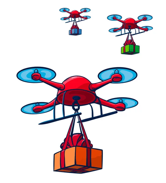 Drones Delivery Presents Vector Illustration Isolated — Stock Vector