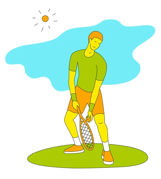 Junge Spielt Tennis Vector Illustration Einem Flachen Stil Vereinzelt Auf — Stockvektor