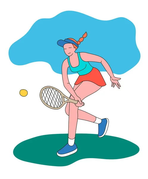 Chica Jugando Tenis Vector Ilustración Estilo Plano Aislado Sobre Fondo — Archivo Imágenes Vectoriales