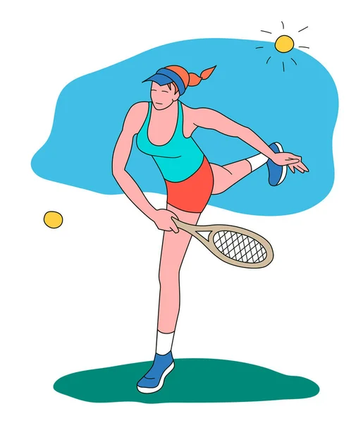 Menina Jogando Tennis Vector Ilustração Estilo Plano Isolado Sobre Fundo — Vetor de Stock