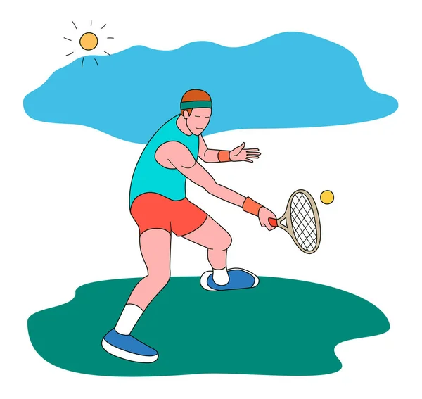 Hombre Jugando Tenis Vector Ilustración Estilo Plano Aislado Sobre Fondo — Archivo Imágenes Vectoriales
