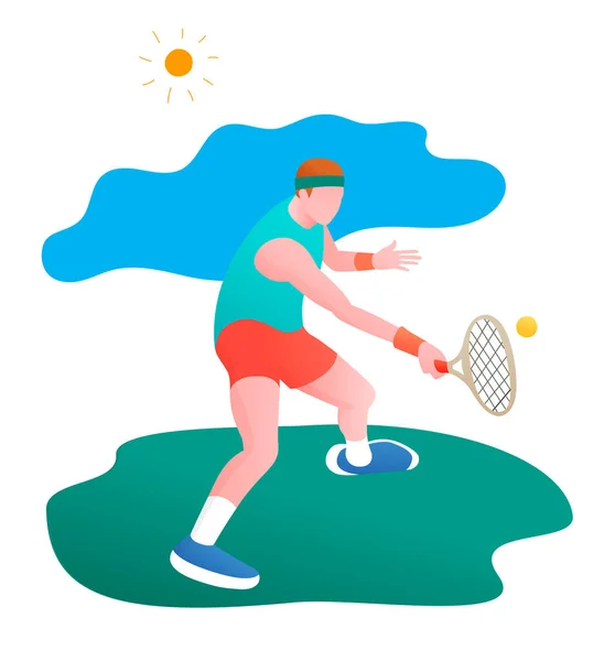 Homme Jouant Tennis Illustration Vectorielle Dans Style Plat Isolé Sur — Image vectorielle