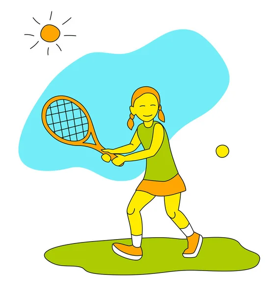 Niña Jugando Tenis Ilustración Vectorial Estilo Plano Aislado Sobre Fondo — Archivo Imágenes Vectoriales