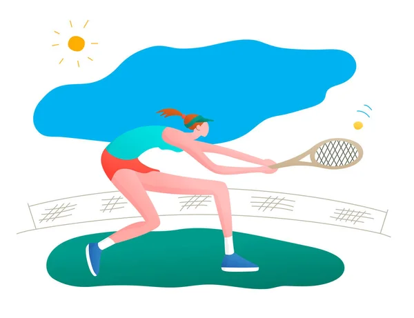 Chica Jugando Tenis Ilustración Vectorial Estilo Plano Aislado Sobre Fondo — Archivo Imágenes Vectoriales