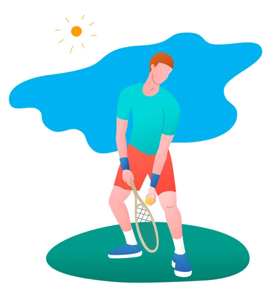 Chlapec Hraje Tenis Vektorová Ilustrace Plochém Stylu Izolované Bílém Pozadí — Stockový vektor