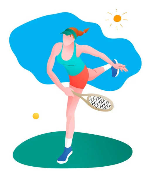 Chica Jugando Tenis Ilustración Vectorial Estilo Plano Aislado Sobre Fondo — Archivo Imágenes Vectoriales