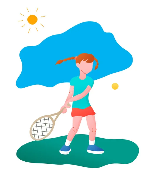 Niña Jugando Tenis Ilustración Vectorial Estilo Plano Aislado Sobre Fondo — Archivo Imágenes Vectoriales