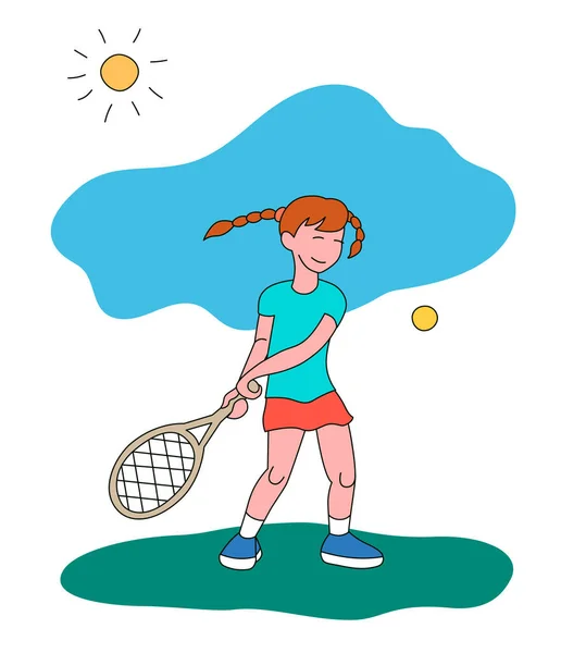 Niña Jugando Tenis Ilustración Vectorial Estilo Plano Aislado Sobre Fondo — Archivo Imágenes Vectoriales