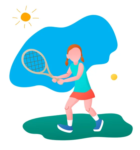Little Girl Playing Tennis Vector Illustration Flat Style Isolated White — Stock Vector
