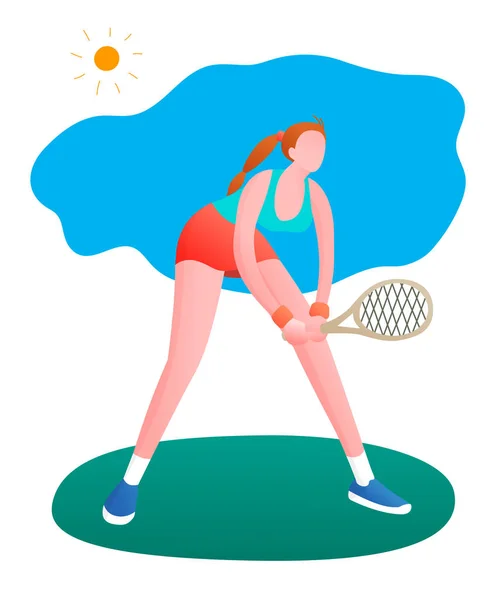 Holka Hraje Tenis Vektorová Ilustrace Plochém Stylu Izolované Bílém Pozadí Royalty Free Stock Vektory