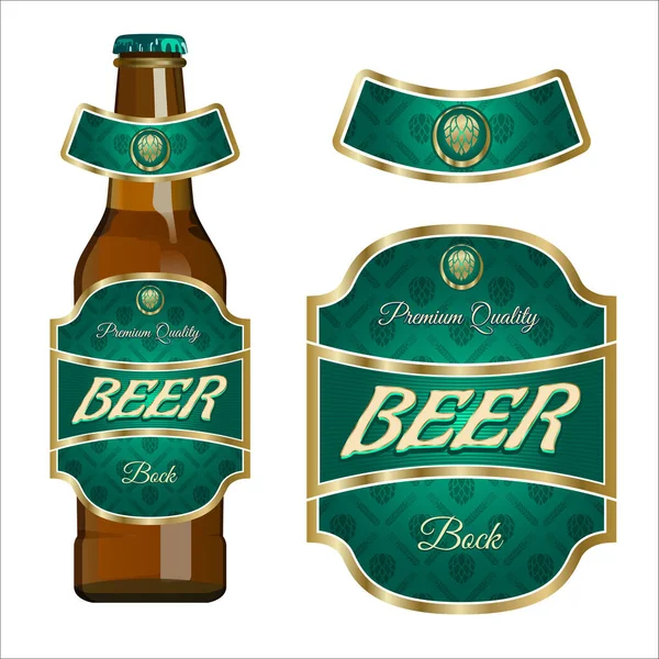 Bier Label Template Met Halsetiket Vector Illustratie — Stockvector