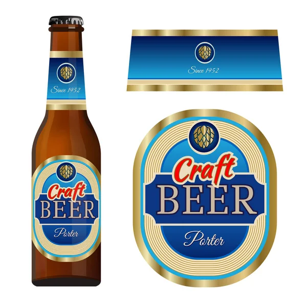 Modello Etichetta Della Birra Con Etichetta Del Collo Illustrazione Vettoriale — Vettoriale Stock