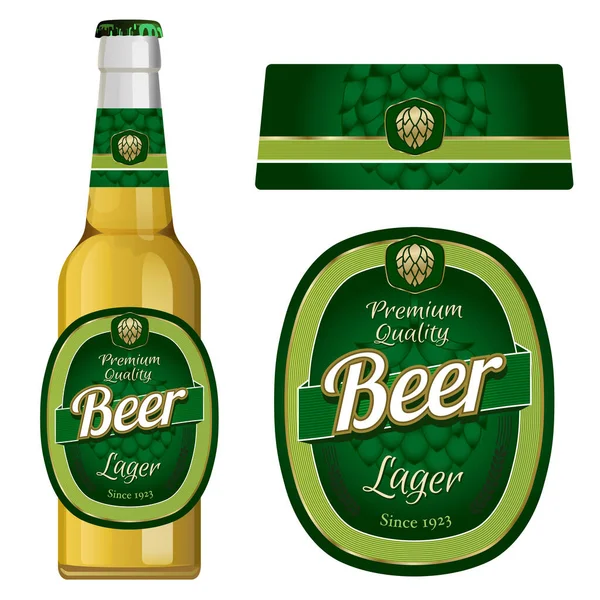 Modello Etichetta Della Birra Con Etichetta Del Collo Birra Lager — Vettoriale Stock