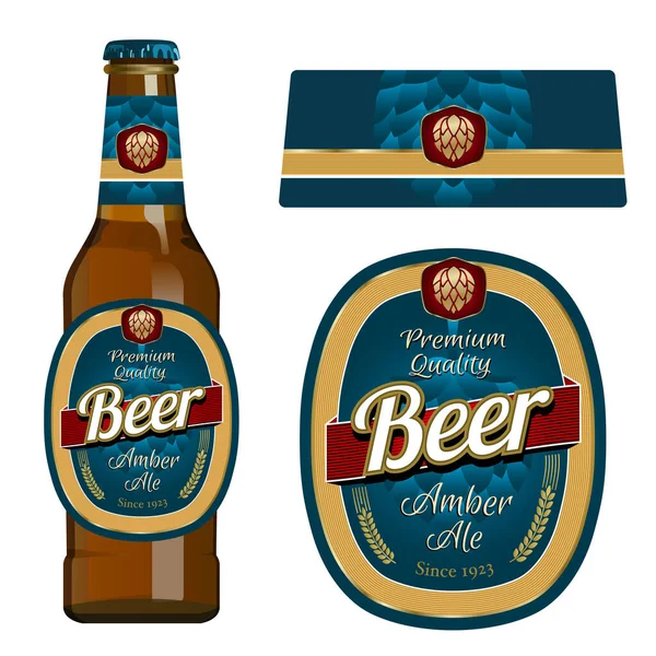 Wzór Etykiety Piwa Etykietą Szyję Bursztynowe Piwo Ilustracja Wektora Wektor Stockowy