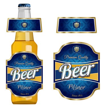 Boyun etiketli bira etiketi şablonu. Pilsner birası. Vektör İllüstrasyonu.