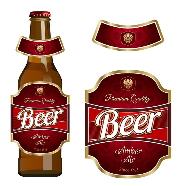 Modelo Rótulo Cerveja Com Rótulo Pescoço Cerveja Amber Ale Ilustração —  Vetores de Stock