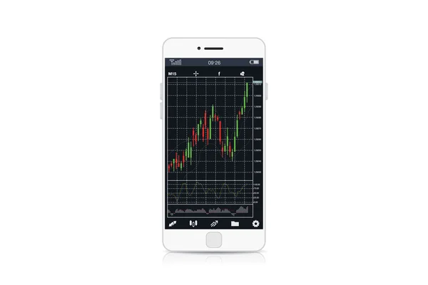Stock chart on screen of black smart phone. — Stock vektor