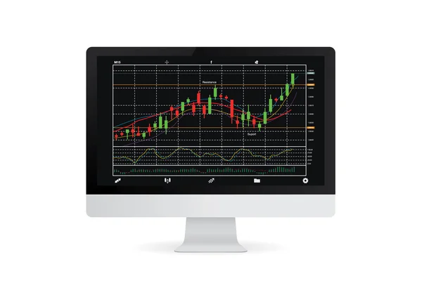 Gráfico de stock en pantalla blanca del ordenador . — Vector de stock