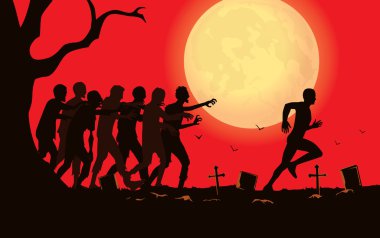 Runner zombi grup mezarlıkta uzak çalıştırmak.