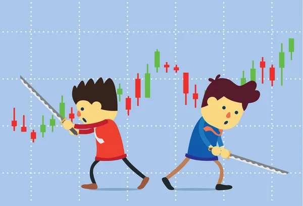Due popoli combattono con la spada sullo sfondo del grafico stock . — Vettoriale Stock