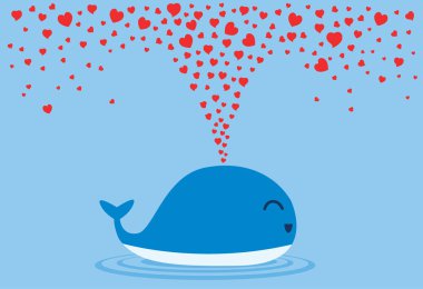 Whales spraying many heart out of their blowholes.  clipart