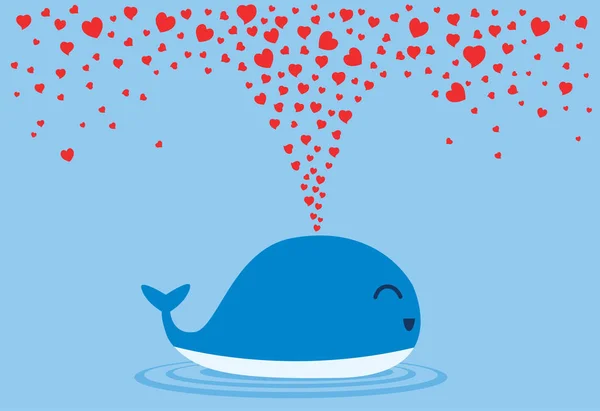 Baleias pulverizando muitos corações para fora de seus blowholes . — Vetor de Stock