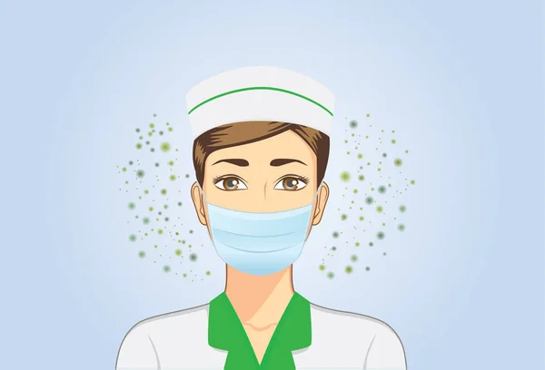 Enfermeira usando máscara respiratória quando ela trabalha . — Vetor de Stock