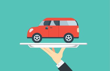 Araba kırmızı olan Holding gümüş tepsi el.