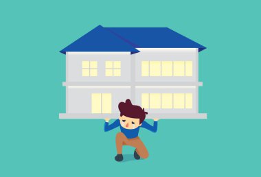 Man have burden about house too heavy to carry alone. clipart