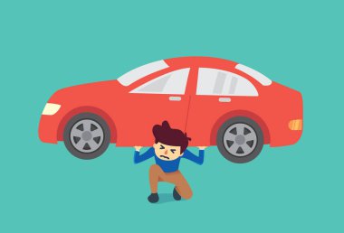 Adam var yük taşımak çok ağır araba hakkında.