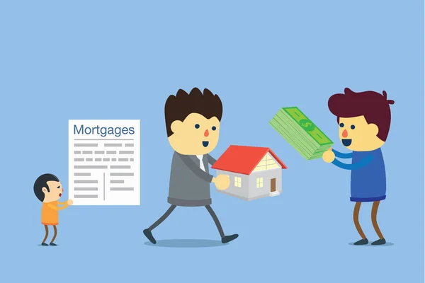 Ilustración sobre comparar comprar casa con dinero en efectivo versus hipoteca . — Archivo Imágenes Vectoriales