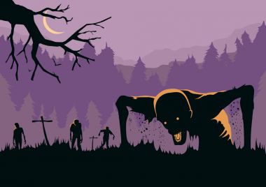 Öldükten sonra dirilen zombi horde silüeti.