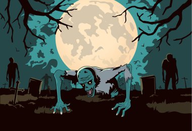 Zombi siluet arka planda korku Tema mezarına dışında.