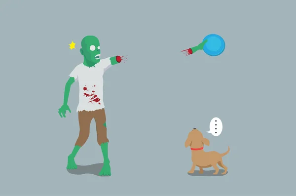 Zombie jogar jogar e pegar um disco com o cão e seu braço fora . —  Vetores de Stock