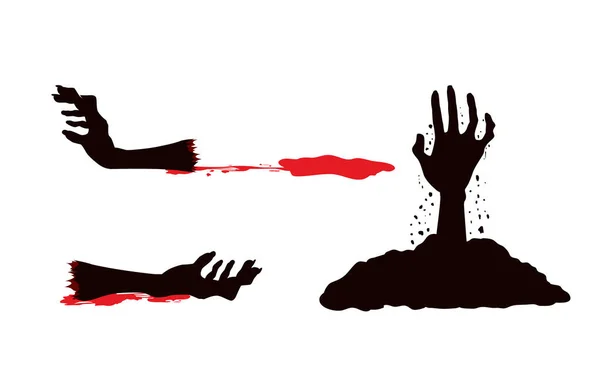 Zombie mano con sangue sanguinante e dalla tomba . — Vettoriale Stock