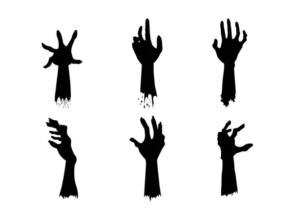 Siluetas de Manos Zombie en diferentes set de acción . — Vector de stock