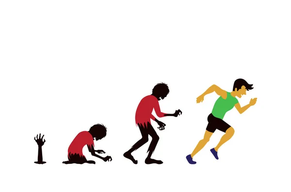 Ζόμπι εξέλιξη για τον άνθρωπο με το τρέξιμο. — Διανυσματικό Αρχείο