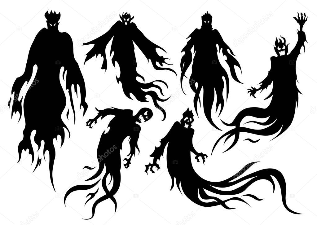 Silhouette of flying evil spirit in vector style collection.