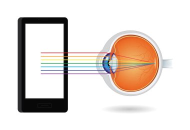 Göz içine smartphone üzerinden spektrumun mavi ışık son.