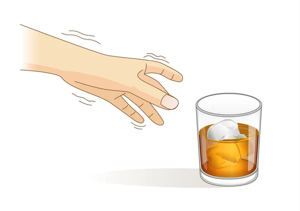 Una Mano Tiene Síntoma Temblor Mientras Busca Vaso Licor Ilustración — Archivo Imágenes Vectoriales