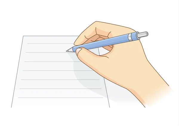 Hand Hält Einen Blauen Stift Zum Schreiben Auf Leerem Papier — Stockvektor