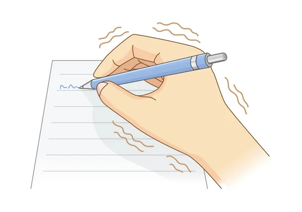 Hand Have Tremor Symptom While Writing Pen Illustration Primary Symptom — Stock Vector